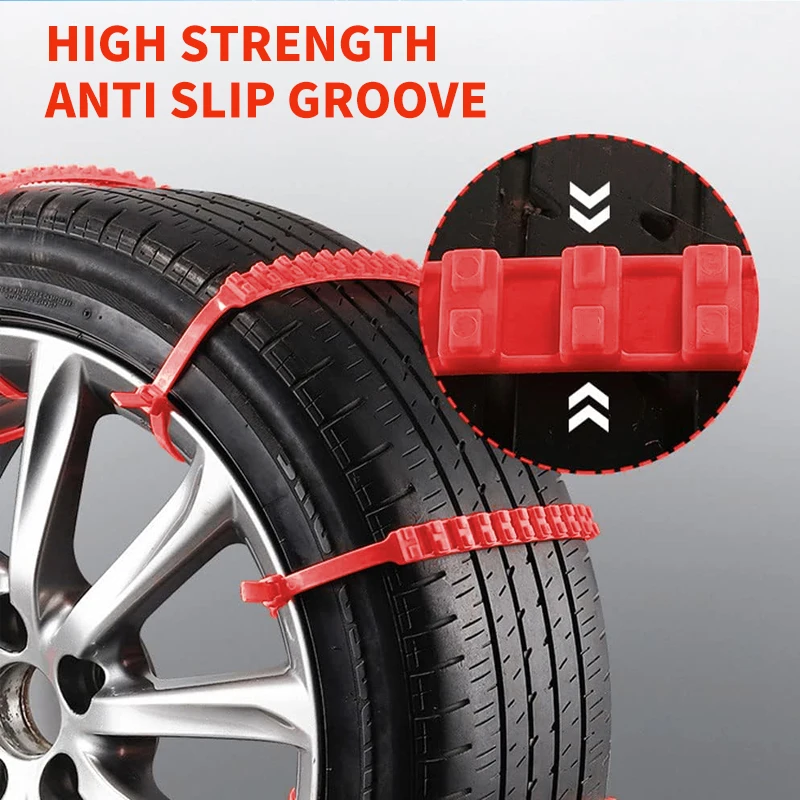 AAZRZRZ 24 pcs snow tire chain skid chain Adjustable nylon zipper tie track claw emergency strap Durable stable skid red