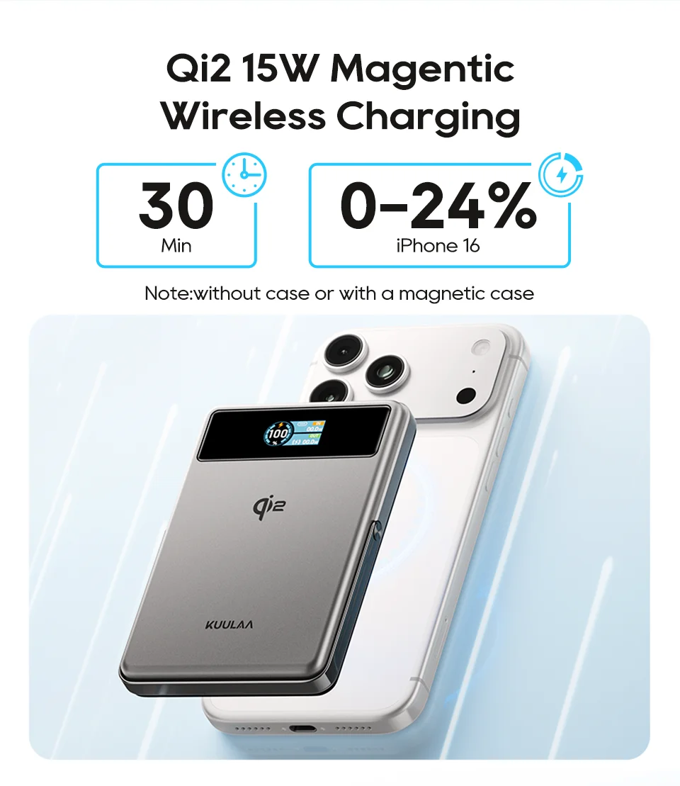Kuulaa Qi2 Magnetic Power Bank 10000mAh Stand PD 20W