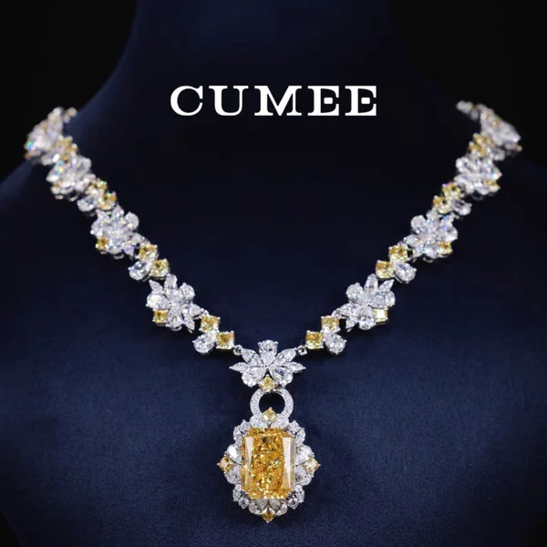 Cumee Multi Wear Vacation Artificial Yellow Diamond Synthetic High Carbon Diamond Necklace for Women 925 Silver-plated Gold