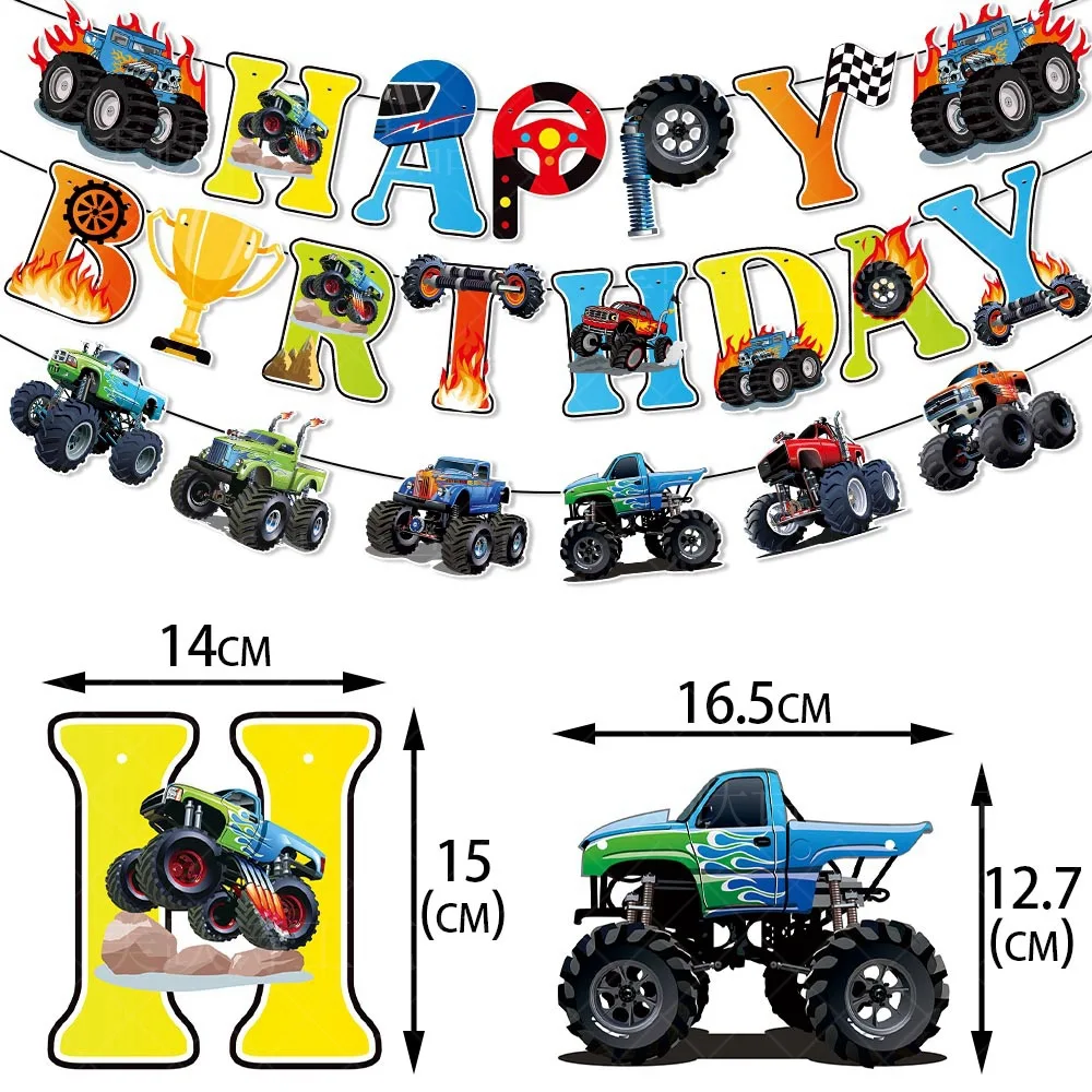 Banner Festa Monster Truck - Decoração Temática Carros E Corridas 3 Metros