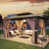 Aluminum Frame Permanent Pavilion with Curtains and Netting, Outdoor Polycarbonate Gazebo, Double Roof Canopy, Garden Sofas 1