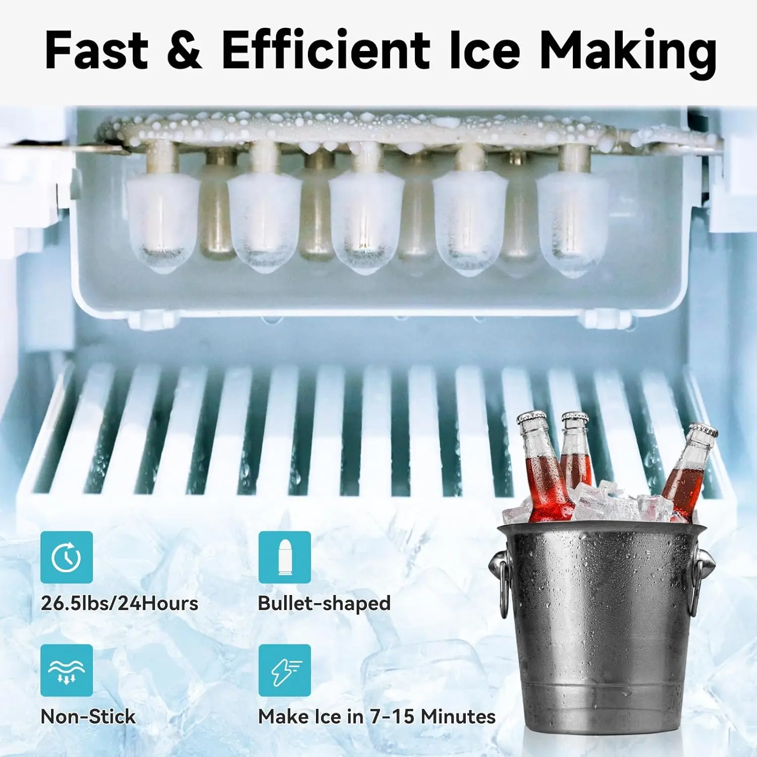 Water Dispenser with Ice Maker, 3-in-1 Hot and Cold Water Cooler with Built-in Bullet Ice Maker Machine, 26.5lbs/24H, Top Loadin 3