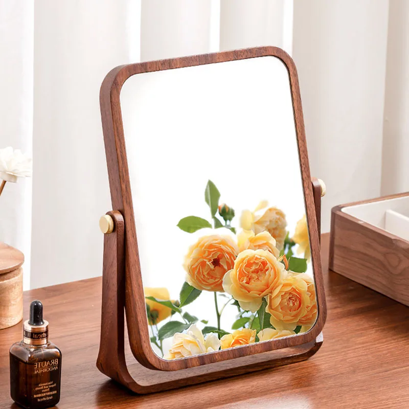 

Solid Wood Mirrors Makeup Big Led Dressing Portable Home Dorm Dressing Desk Standing Mirror Vintage Espejo Square Accessories