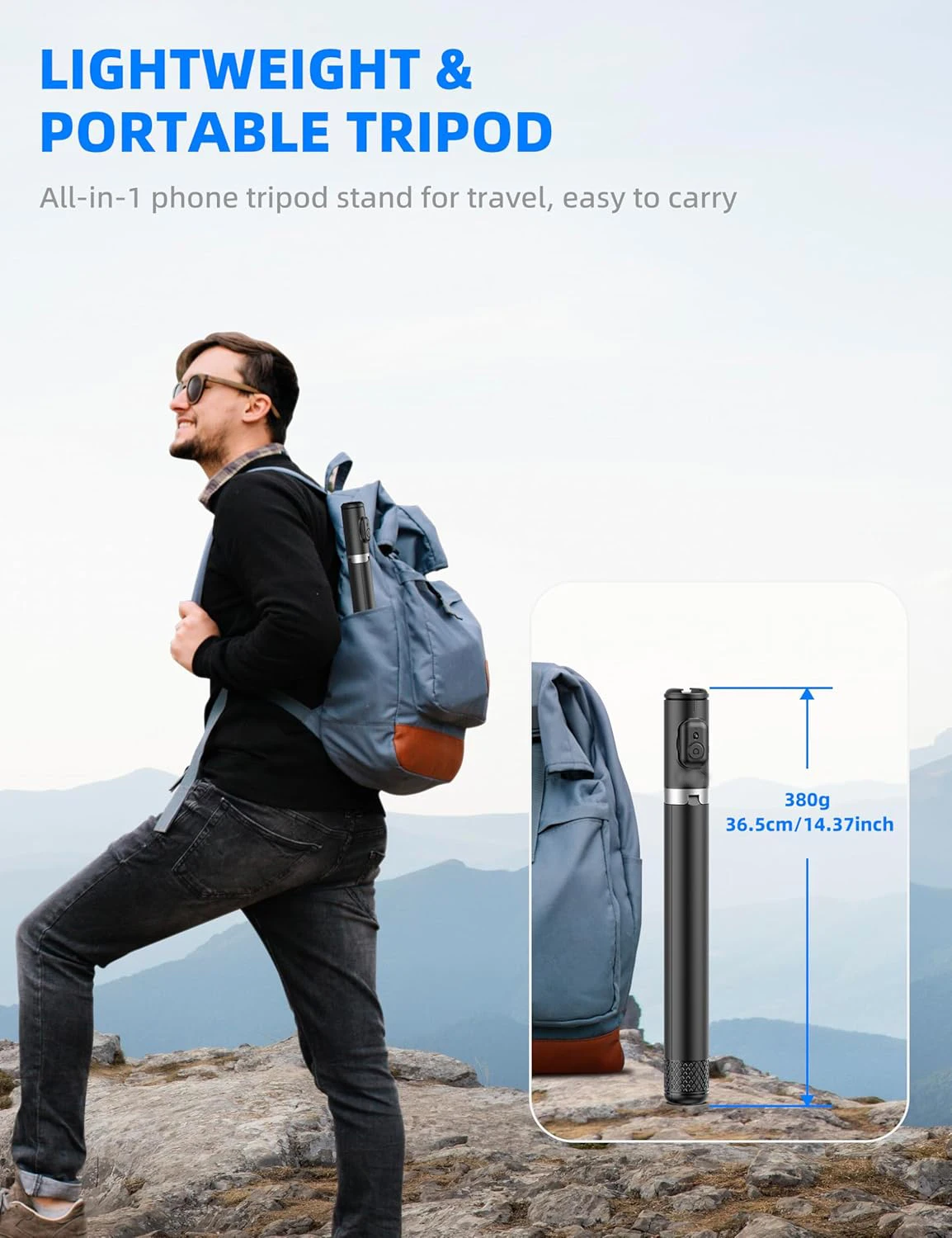 Selfie Stick with Bluetooth Remote 72 Inch for iOS Android Phone