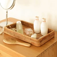 Handwoven Rattan Storage Basket Square Wicker Tray Picnic Basket Bread Food Plate Fruit Cake Sundries Box Home Desk Decoration 2