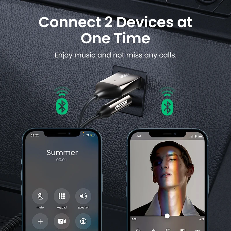 UGREEN Bluetooth 5.3 Handsfree Adapter 3.5mm AUX Music Navigation Streaming Microphone for Calls Car bluetooth adapter