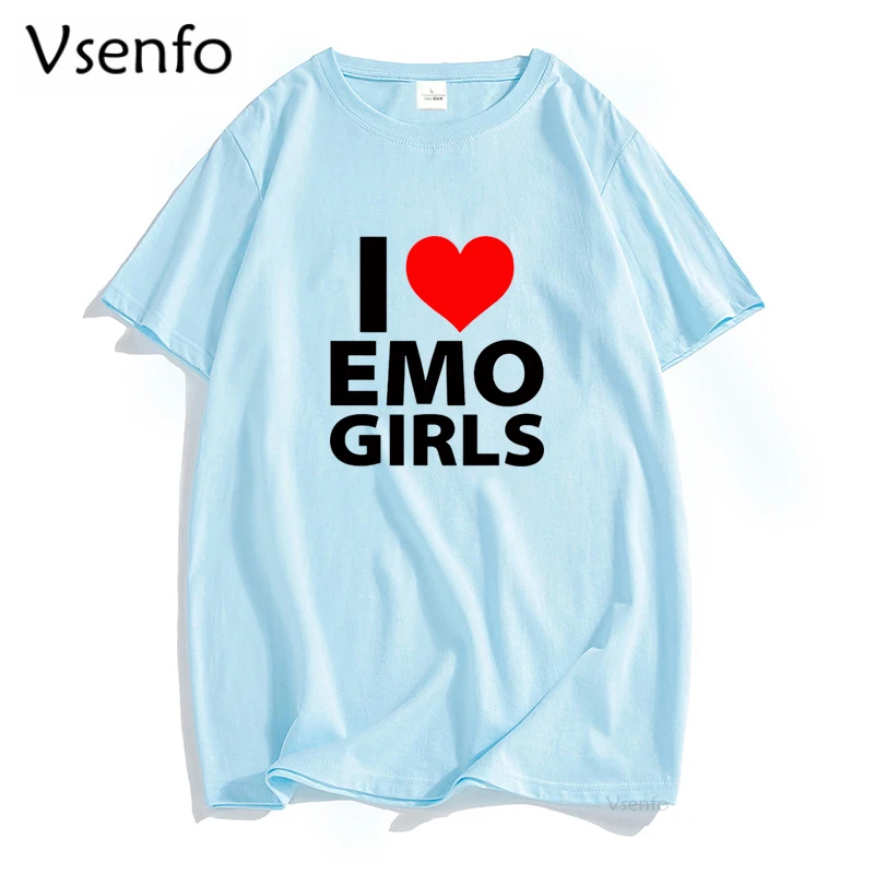 Engraçado eu amo emo t-shirt masculina, estilo verão streetwear de algodão  gráfico manga curta, presentes de aniversário para meninas