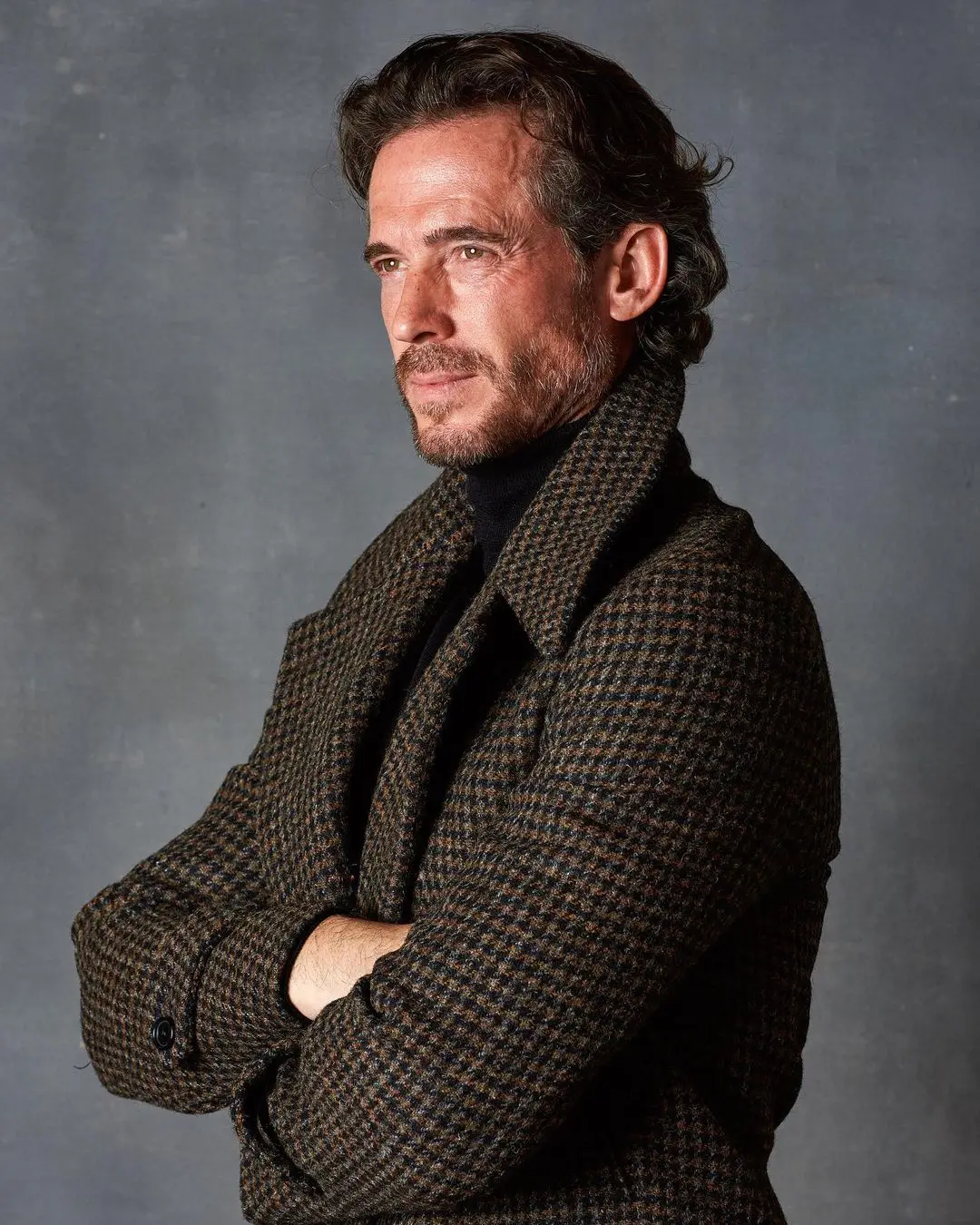 Houndstooth Woolen Men Coat One Piece Business Blazer Overcoat Double Breasted Dark Gray Groom Formal Work Party Causal Tailored