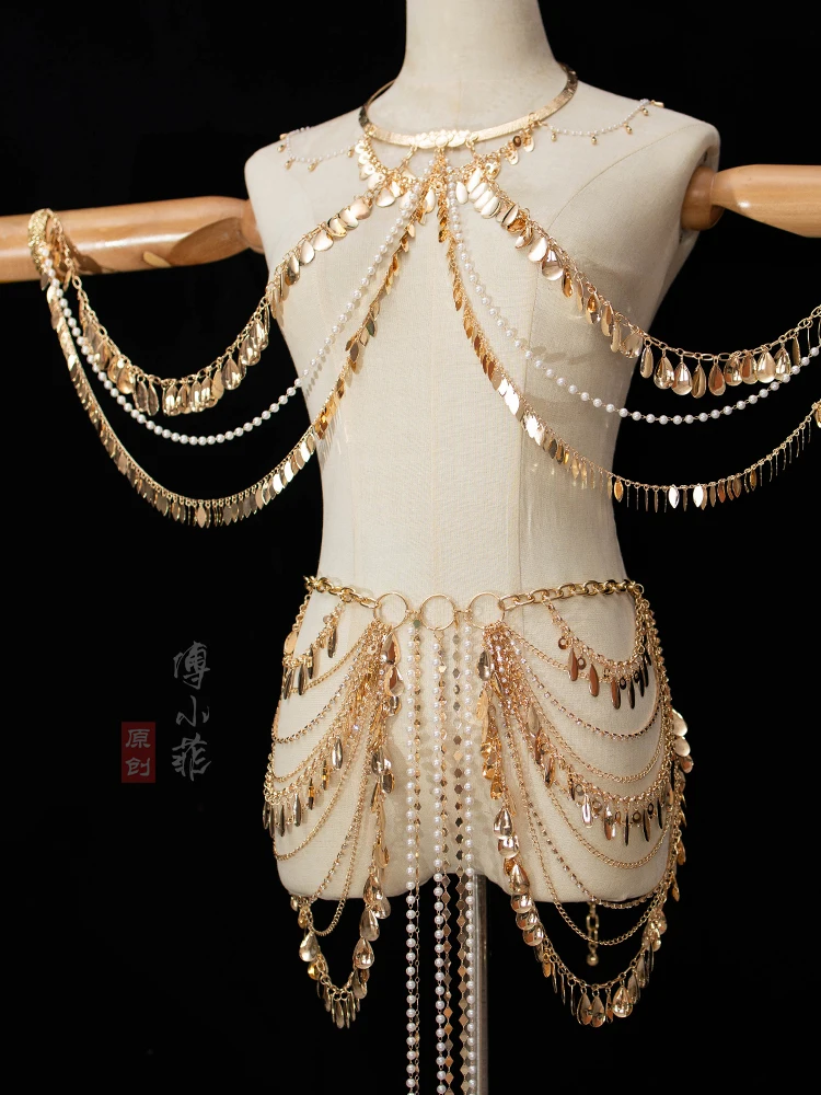 Clothing Accessories Tassel with Pearl Irregular Pendant Body Chains Waist Chain Ancient Style Dancing Ornament ExquisiteFashion