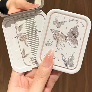 กระจกแต่งหน้าสี่เหลี่ยมผืนผ้าพับได้แบบฝาพับรูปผีเสื้อทรงสี่เหลี่ยมผืนผ้าสำหรับผู้หญิง kaca Rias เครื่องสำอางพร้อมหวี 1