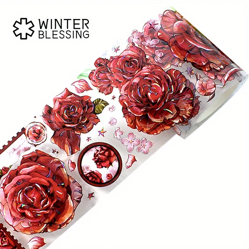 2m Laser PET Washi Tape Red Rose Transparent Roll Sticker Decorative Adhesive Tape For Scrapbooking Journal Aesthetic Stationery 6