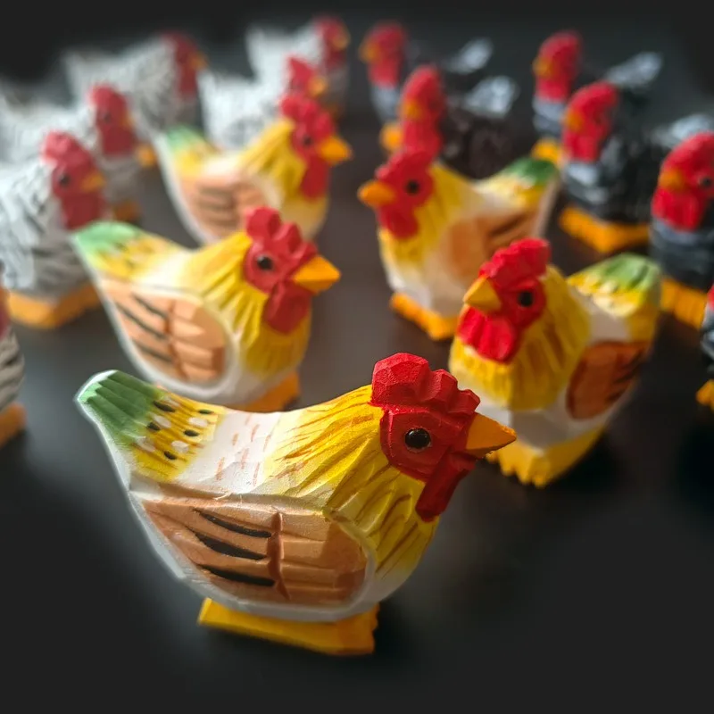 Handmade Wood Carved Rooster Figurines Creative Wooden Craft Painted Animal Art Decoration Desk Ornament Home Decor Unique Gift 4