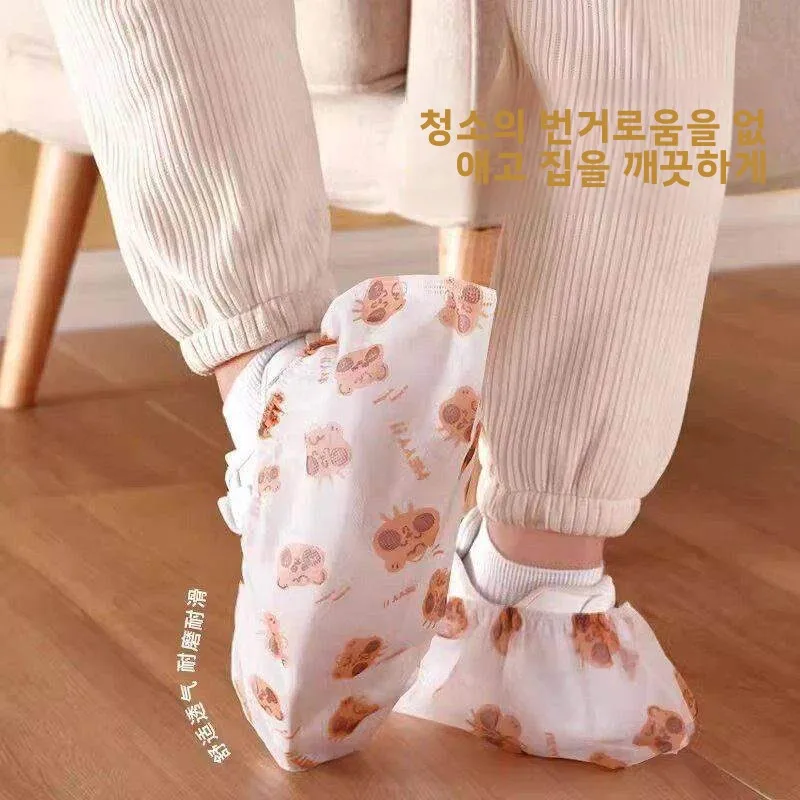 일회용 신발 커버 실내용 부직포 두꺼운 인쇄된 내마모성 성인 및 어린이용 방수 미끄럼 방지 가정용 방진