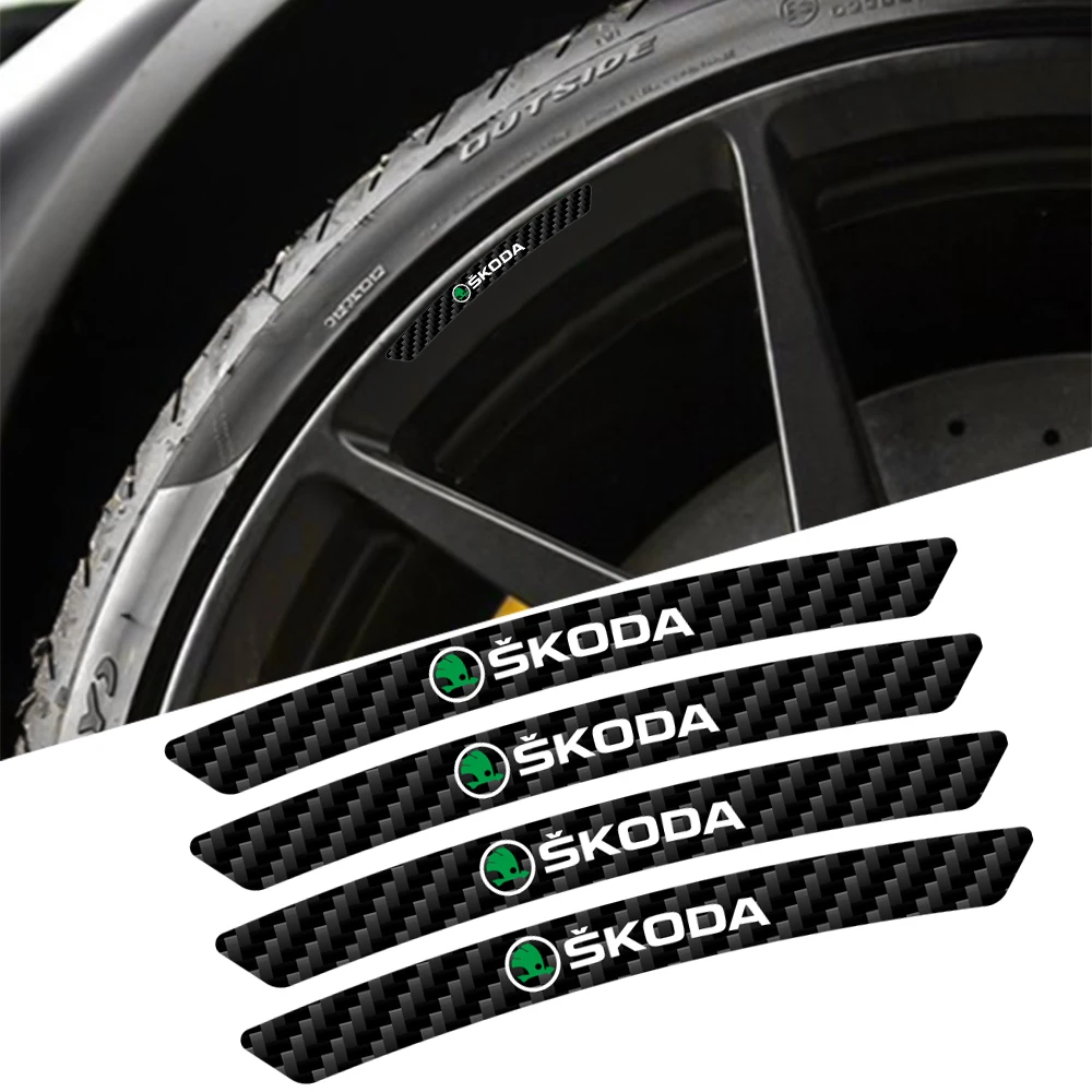 4Pc In Fibra Di Carbonio Vinile Car Wheel Rim Hub Sticker Auto Refit Accessorio Per Skoda Rapid Fabia 1 2 Octavia 2 A7 A5 A2 Yeti Superb 3