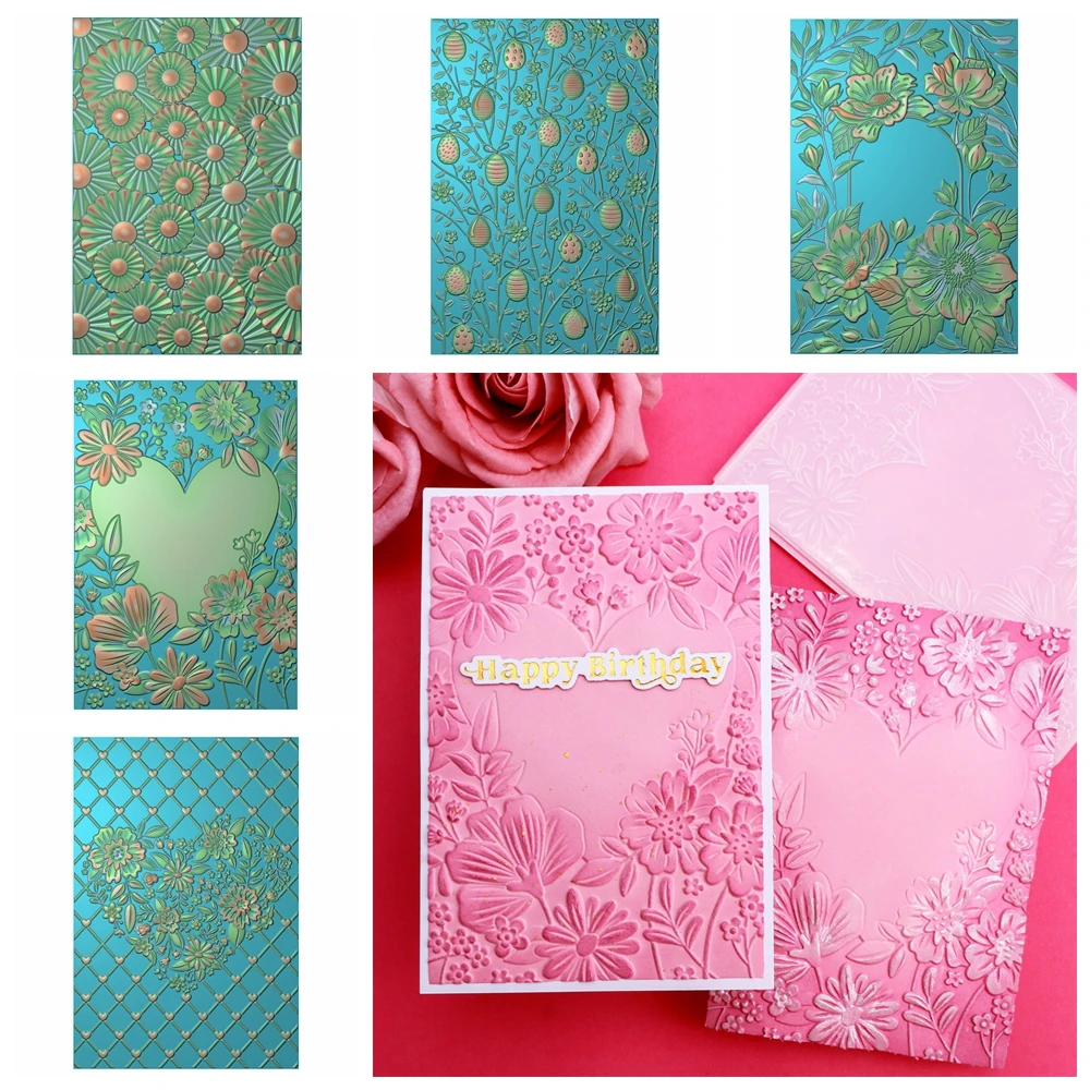 Embossing Folder 3D Love Heart Wreath Sunflower Ladybug Doodle Background Stencil DIY Scrapbook Paper Card Texture