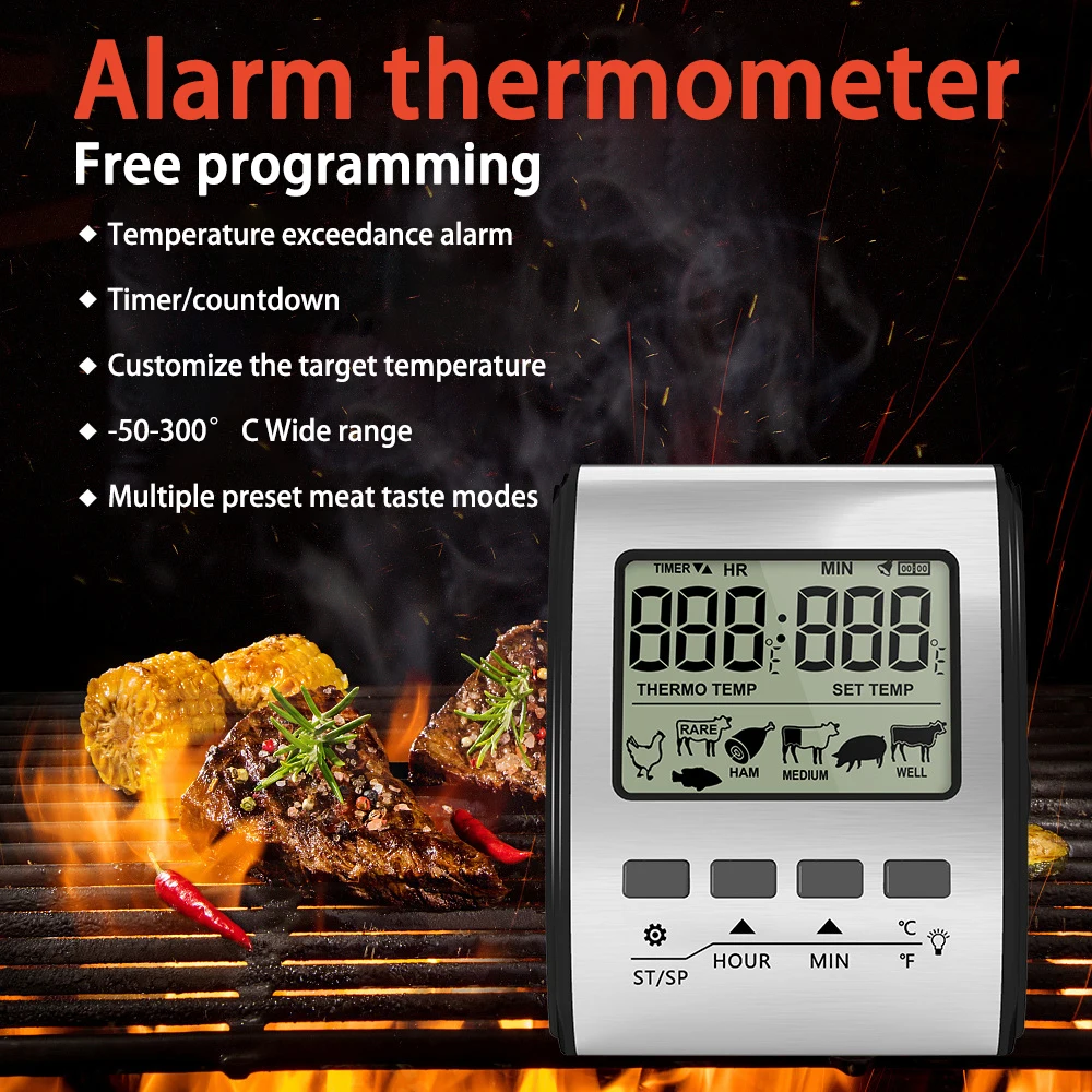 

TP401 Digital Meat Thermometer BBQ Kitchen Cooking Thermometer With Probe Sensor Timer Backlight Grill Oven Thermometer