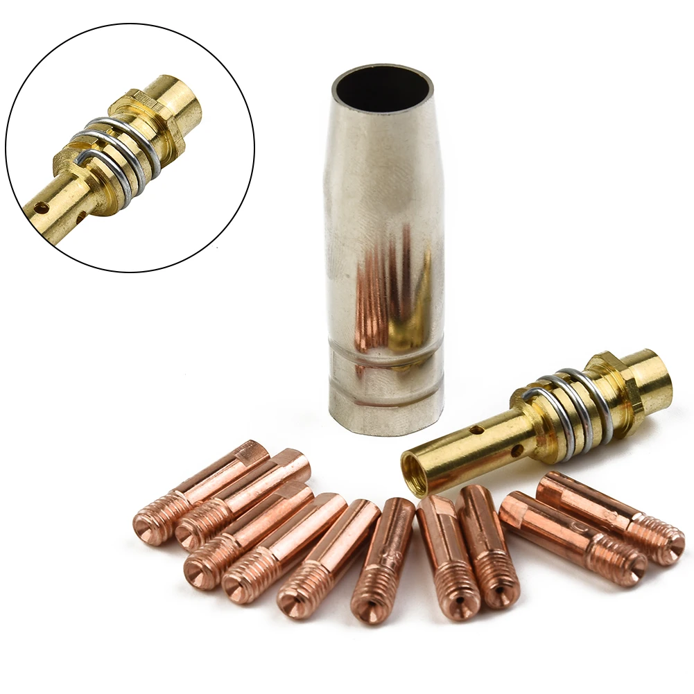 MB 15AK MIG/MAG Welding Contact Tips 0.8x25mm M6 Gas Nozzle Tip Holder Gas Diffuser Connector Rod And Nozzle Shroud 12pcs/Set welding welders