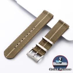 Breathable Nylon Watch Bands - Quick Release Wrist Straps - 20mm (Green - Beige)