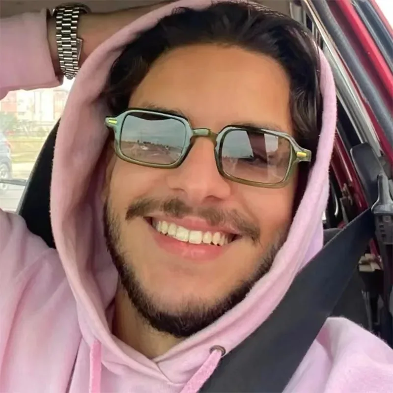 Fashion Square Sunglasses for Women & Men - Retro Rivets Gradient Lenses, UV400 Anti-Glare, Leopard & Blue Sports Shades