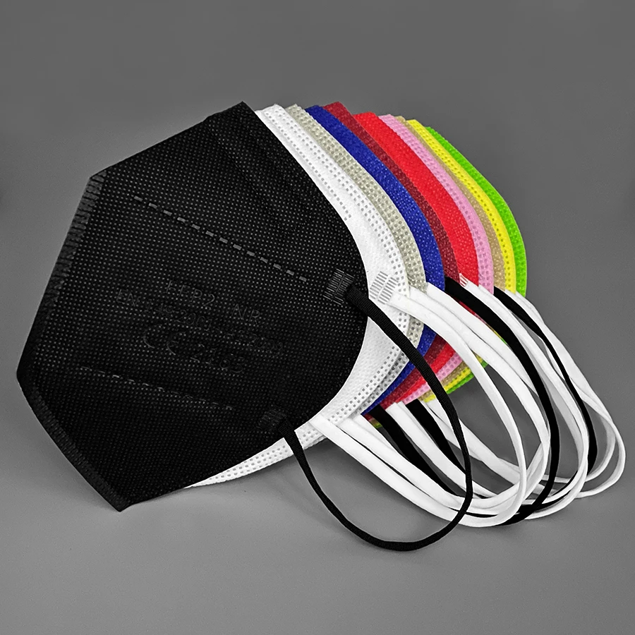 Variété de couleurs de masques FFP2 KN95 5 couches CE, lot de 50 pour protection respiratoire.