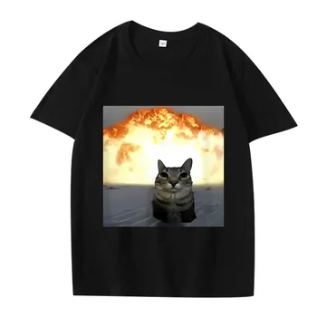 Whimsical Cat Explosion Graphic T Shirt Women Funny Short Sleeve Summer Print Women Tops Funny Cat Meme Women Clothes 1