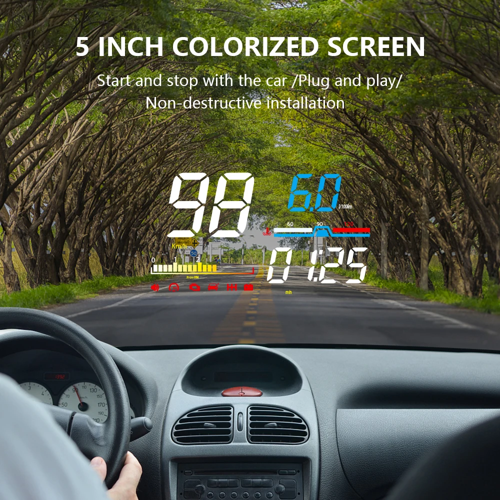 ZQKJ-D5000 OBD2 ڵ ӵ   ÷,     HUD LED ׼  ڵ  溸