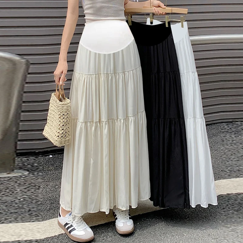 Pregnant Woman Skirts Summer Long Loose Design High Waist Patchwork Maternity Ball Gown Skirt Tall Pregnancy Pleated Skirts