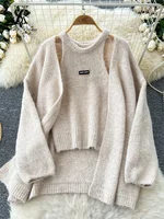 SINGREINY Fashion Solid Cashmere Sweater Long Sleeves Loose Warm Cardigan+Sleeveless Knitting Tank Top Winter Gentle Casual Tops - Image 3