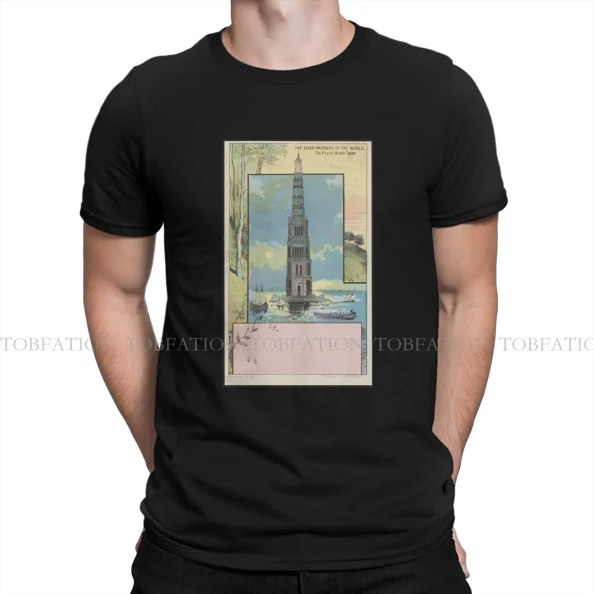Le Sette Meraviglie Del Torld Hipster Magliette Faro Di Alessandria Uomo Graphic Fabric Tops T Shirt O Neck