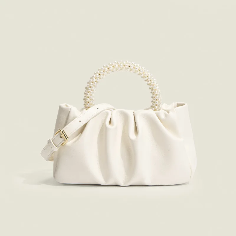 

Spring and Summer New Women's Versatile Pearl Handheld Small Premium Pure Color Pleated Bag Shoulder Messenger Bags Handbag