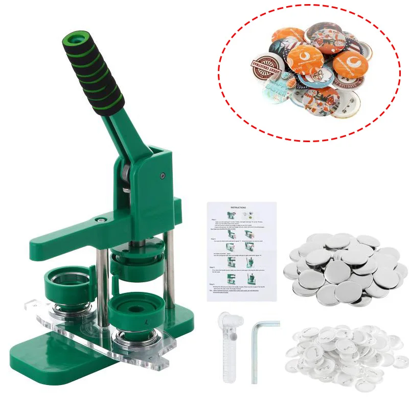 25/44/58mm DIY Button Badge Making Machine with 100 sets Blank Badge Material Magnetic Mold Handpress Maker Adjustable