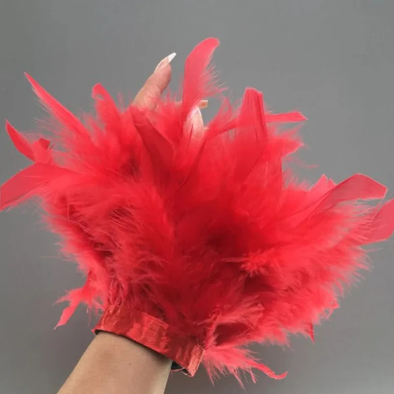 

Women Natural Fur Feather Cuffs Magic Sticker Bracelet Arm Cuff Shirts Sleeves For Women Real Ostrich Feather Anklet Wrist Cuff