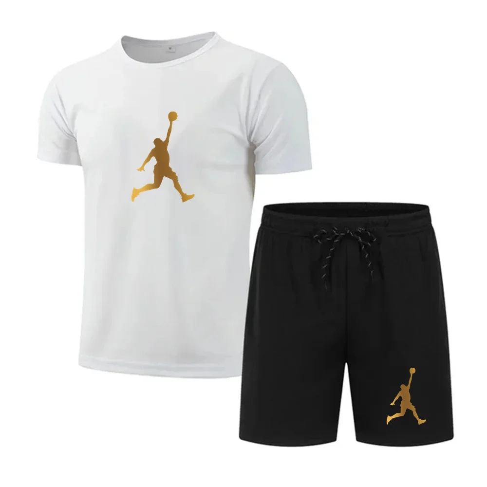 Men's casual fashion Summer mesh suit Men's quick drying Breathable sports suit Short sleeve T-shirt men's jogging