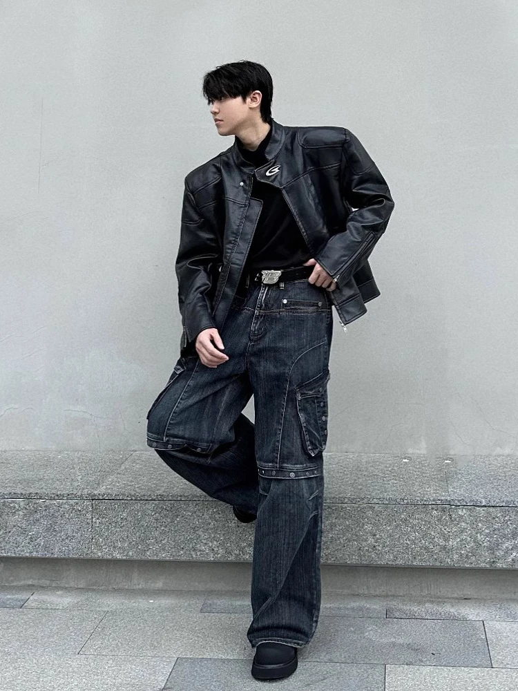 REDDACHiC Heavy Industry Deconstructed Men Cargo Pants Studded Pocket Patchwork Vintage Wash Y2k Baggy Jeans Hip Hop Streetwear 2
