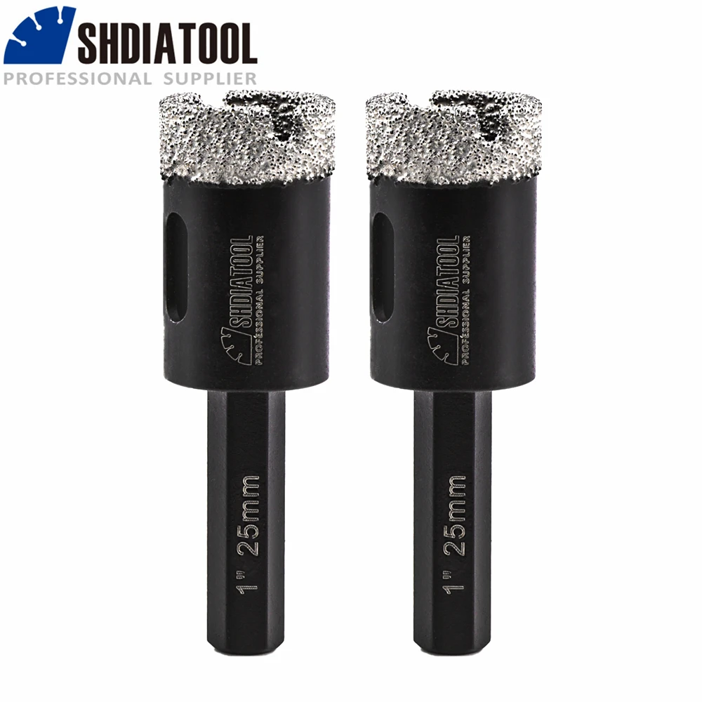 SHDIATOOL 2pcs 25mm Diamond Vacuum Brazed Drilling Core Bits Porcelain Tiles Crowns Granite Marble Hole Saw Tools Hexagon Shank