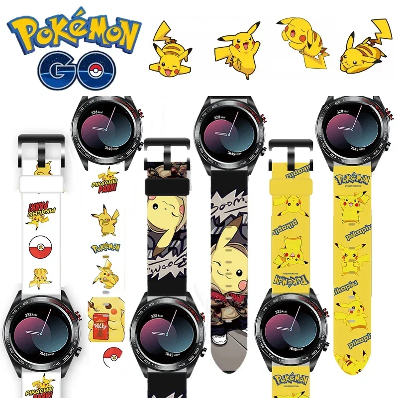 20Mm 22Mm Nuovo Pokemon Pikachu Cinturino Per Cinturino Con Stampa Cartoon Per Samsung Glory Huami Huawei Gt2 Smart Anime Cool Watch Wristband