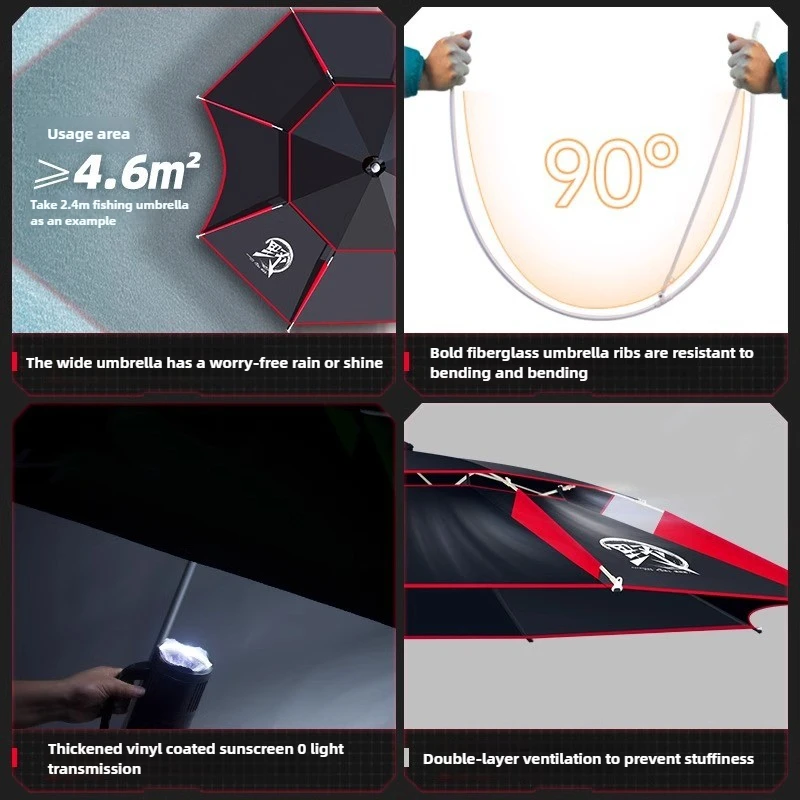2.0-2.6M Parasol Fishing Umbrella Dual 360 &deg; Adjustable Fishing Umbrella Double Layer Waterproof Anti UV Quality Large Parasol