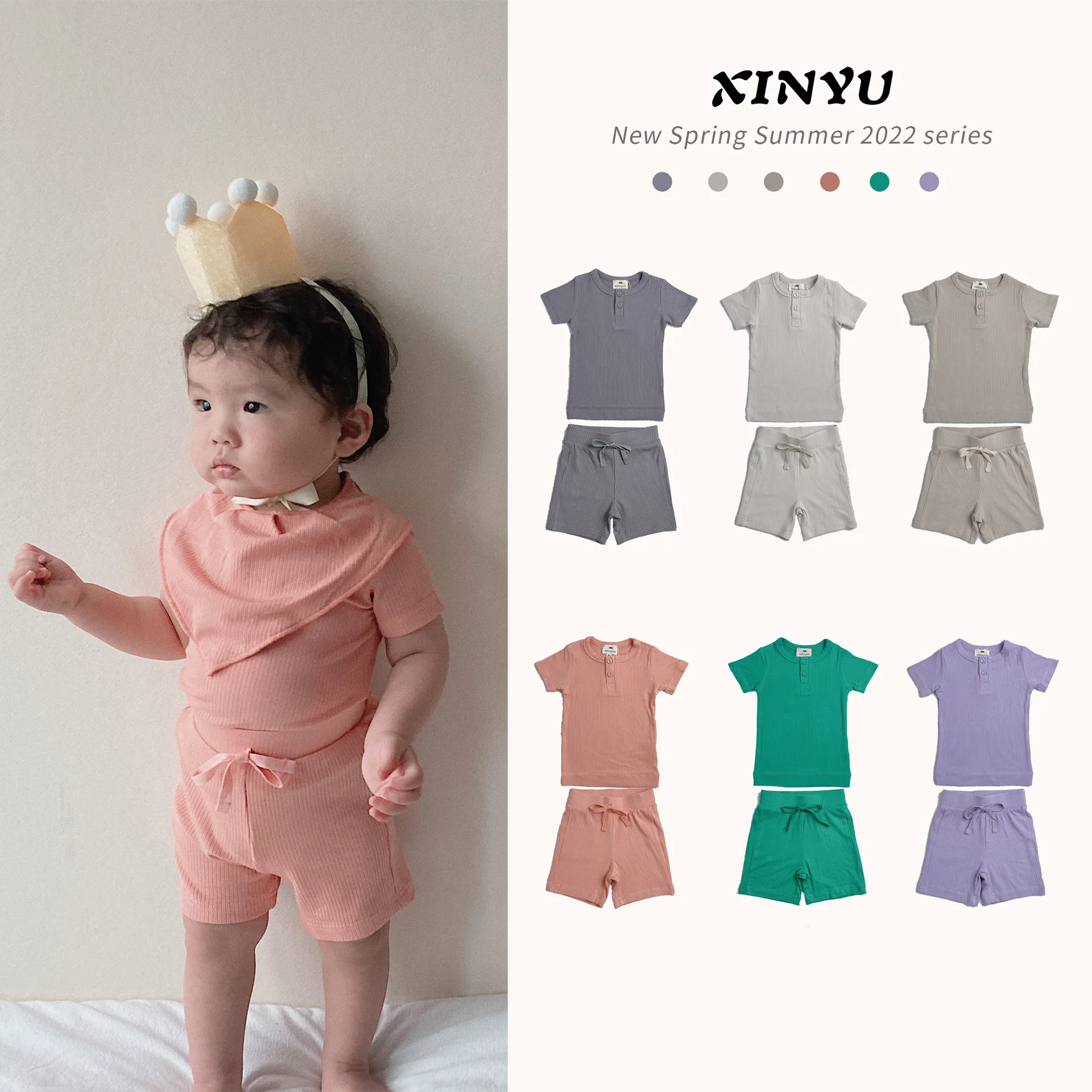 

Jenny&Dave European and American Summer Baby Denmark Thin Solid Color Set Pit Stripe Boys Soft High Quality Casual Short Sleeve