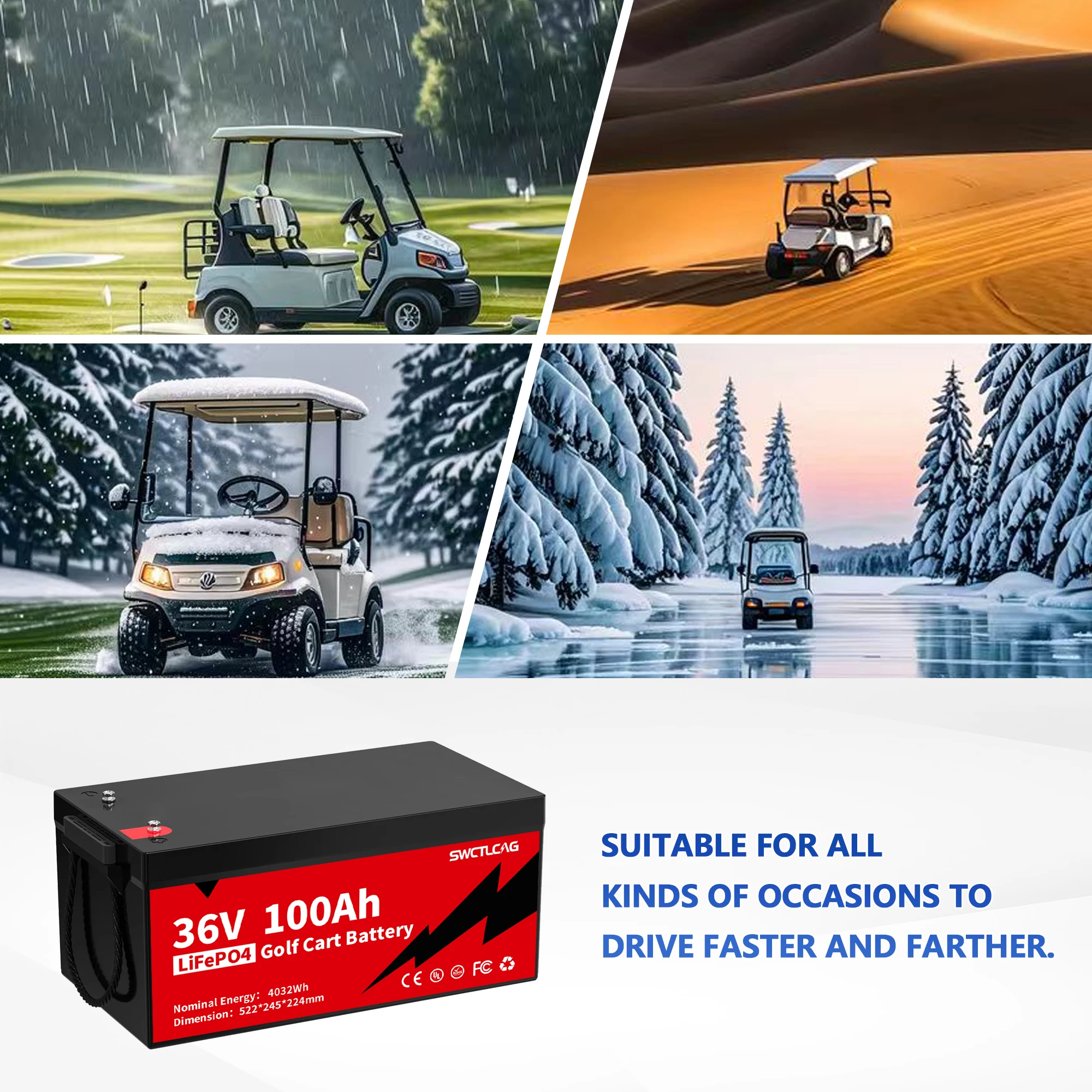 LiTime 36V 100Ah LiFePO4 Lithium Battery 200A BMS Born For 5Kw Golf Cart Marine