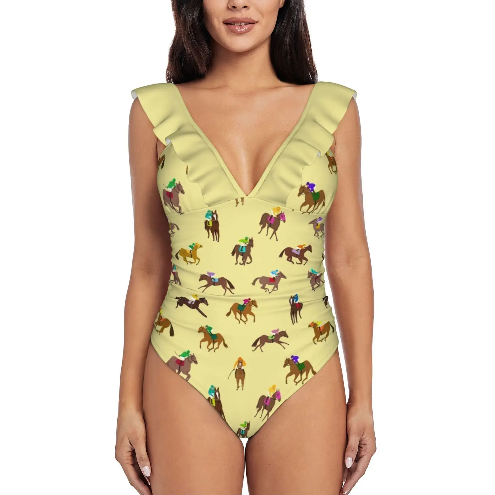 Costumi Da Bagno Da Donna (Giallo) Costumi Da Bagno Con Volant Costumi Da Bagno Monokini Costumi Da Bagno Costumi Da Bagno Derby Horse Race Sport Trof