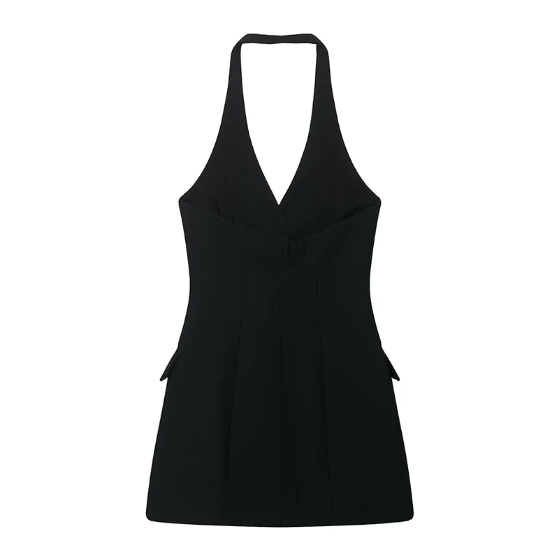 2025 Female Sexy Mini Dress Halter Sleeveless Backless Double Breasted Summer Dresses Fashion Elegant Simple Women Dress