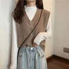 Xpqbb Spring Autumn New V-neck Knitted Vest Women Vintage Sleeveless Sweater Waistcoat Female Korean Chic Cropped Knit Tops 4
