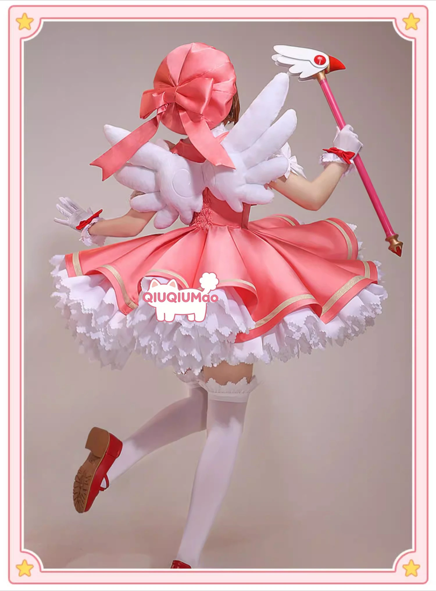 Costume da Cosplay di Cardcaptor Sakura, Abito da Battaglia Rosso e Bianco, Costume Anime di Sakura Kinomoto con Crinolina per Donne, per Comic Con e Feste - immagine 4