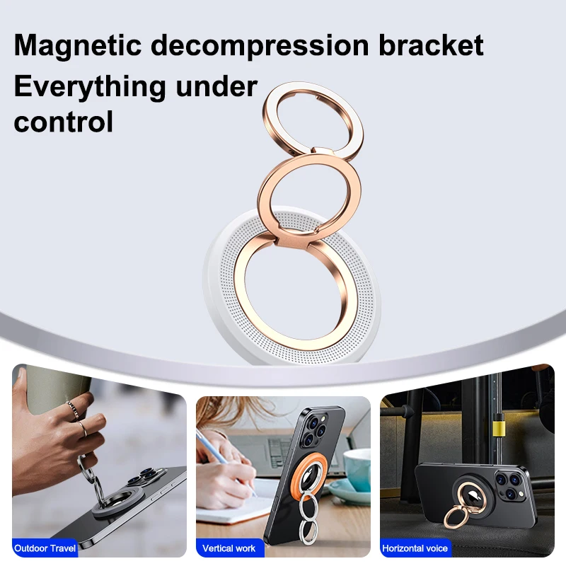 Magsafe Double-Sided Magnetic 360° Rotation Phone Holder with Ring Buckle and Decompression Damping