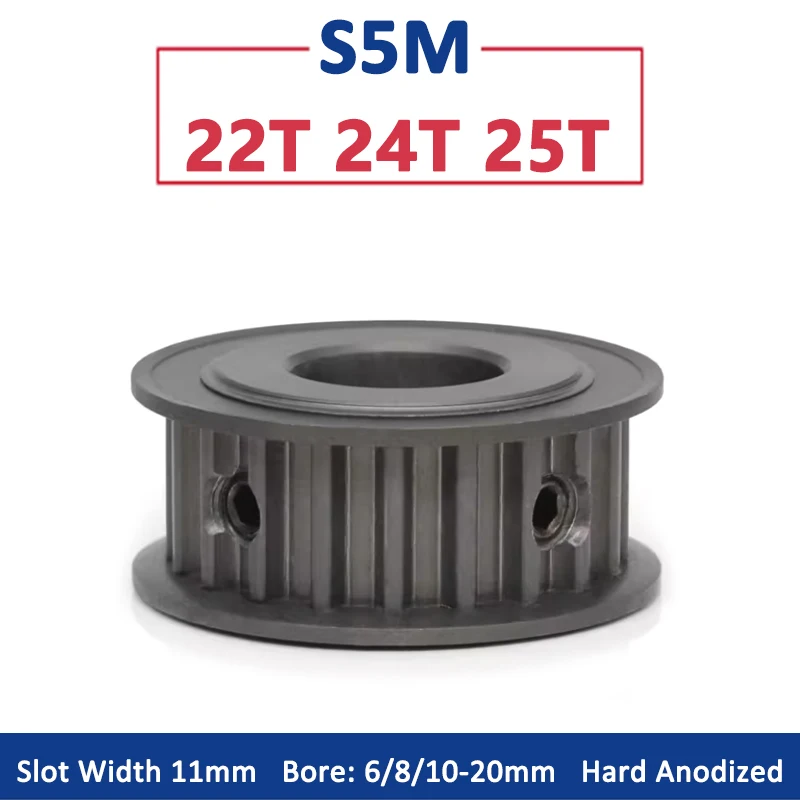 

1pc 22 24 25 Teeth S5M Timing Pulley 22T 24T 25T Hard Anodized Aluminium Synchronous Wheel Bore 6 8 10 12-20mm Slot Width 11mm