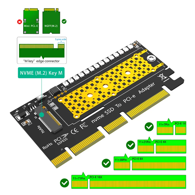 3528 다채로운 플래시 LED 지지대 포함 라이저 카드, M2 SSD 어댑터, M.2 NVME-PCI Express X4 X8 X16, 2230 2242 2260 2280 M2 NVME SSD