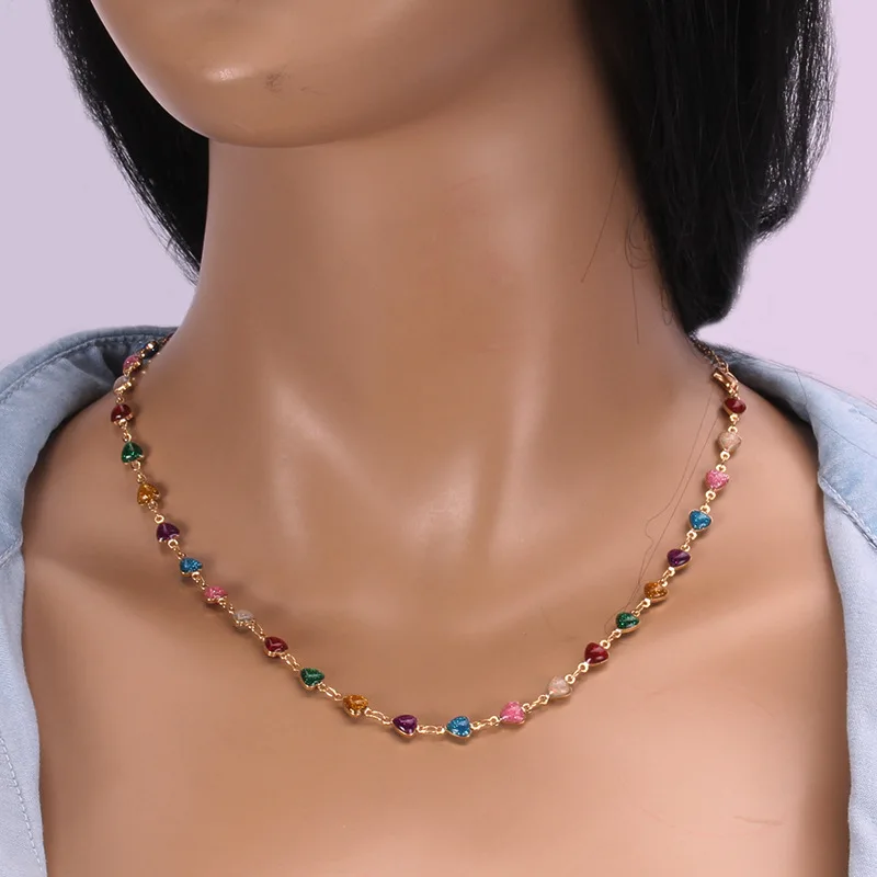 Delicate Crystal Necklace Bohemian Colorful Bead Chain Choker Necklace for Women Elegant Clavicle Chain Wendding Party Jewelry