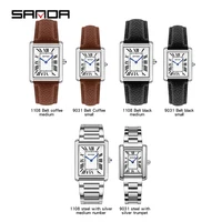 SANDA-Montre Rectangulaire en Cuir group pour Couple, Horloge à Quartz, Argent, Luxe, Business, Échelle de Temps Romaine, 1108 6