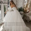 Osquernovia White Wedding Dresses Beads Appliques Vestidos De Novia Luxury Spaghetti Strap Puffy Sleeve A-Line Robe de mariee 2