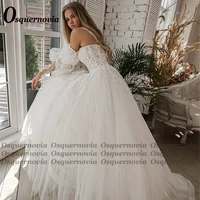 Osquernovia White Wedding Dresses Beads Appliques Vestidos De Novia Luxury Spaghetti Strap Puffy Sleeve A-Line Robe de mariee 2